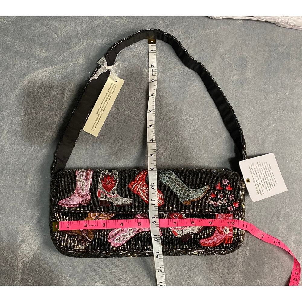 Unbranded Shoulder Bag Black Multicolor Beaded Small Cowboy Boots Novelty NWT - Picture 9 of 9